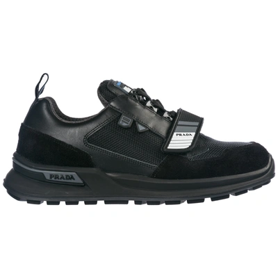 Shop Prada Men's Shoes Leather Trainers Sneakers In Black