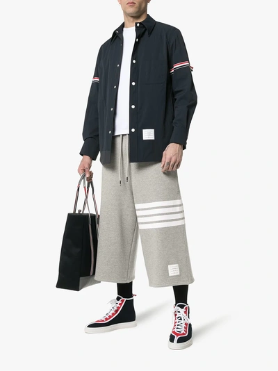 Shop Thom Browne 4-bar Oversized Cropped Cotton Sweatpants In Grey