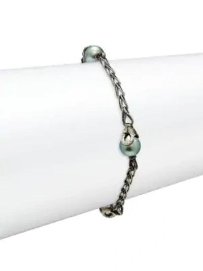 Shop John Hardy Diamond & 8mm Tahitian Pearl Chain Bracelet In Grey