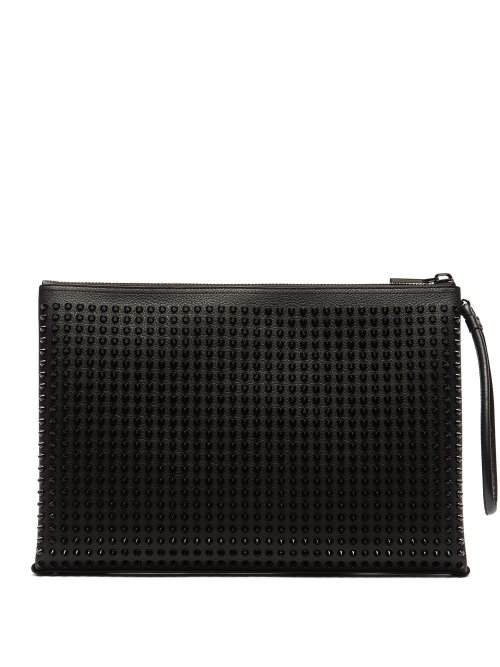 Christian Louboutin Kalou Spike-embellished Leather Pouch In Black ...
