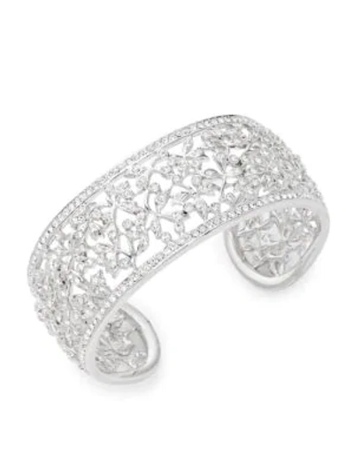 Shop Adriana Orsini Crystal Floral Cuff Bracelet In Rhodium