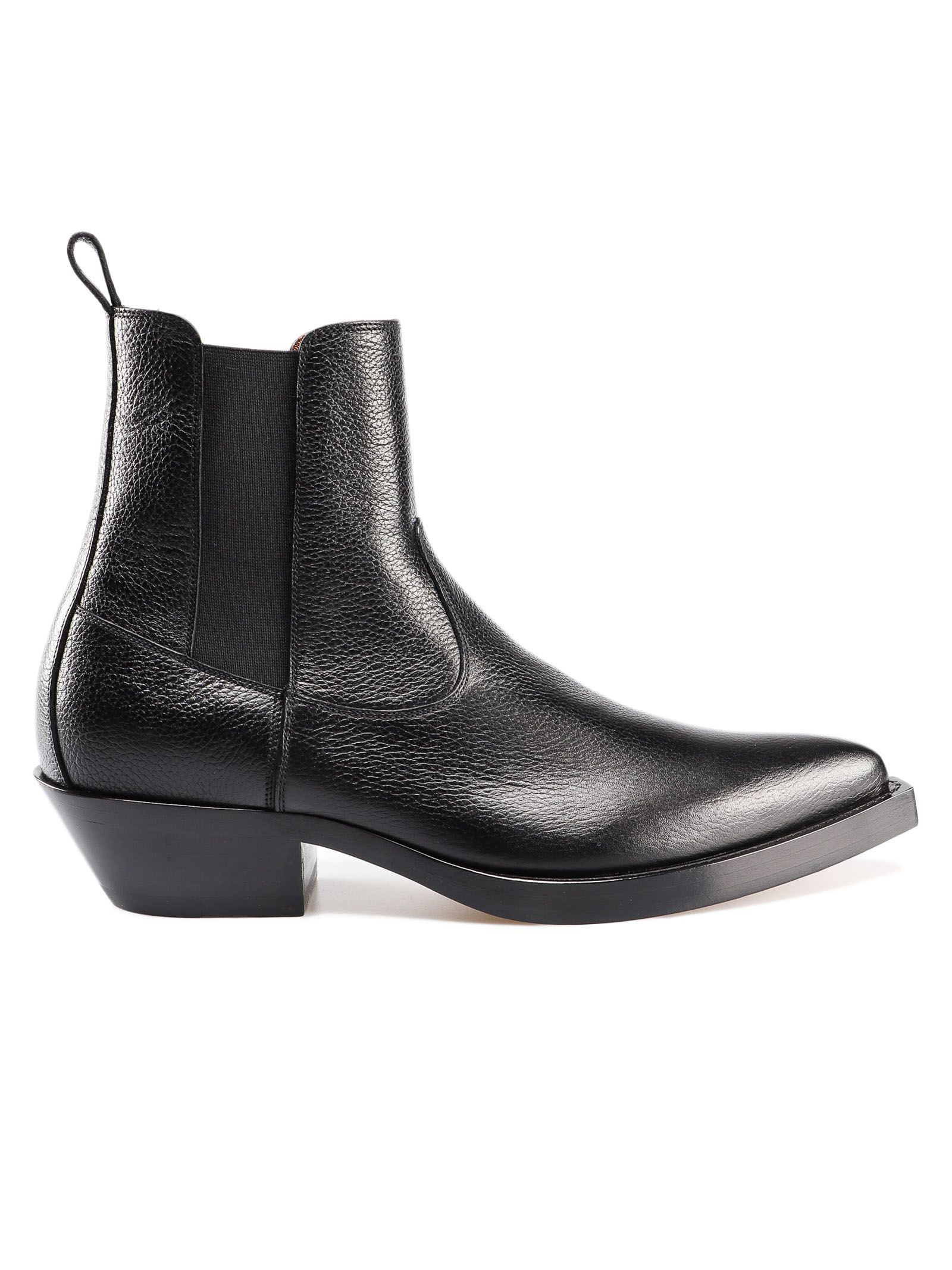 black leather cowboy ankle boots