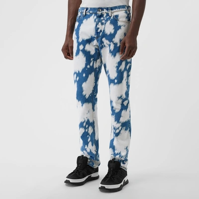 Shop Burberry Straight Fit Monogram Motif Bleached Denim Jeans In Light Indigo