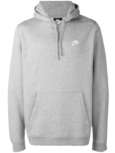 Shop Nike Logo Embroidered Hoodie - Grey
