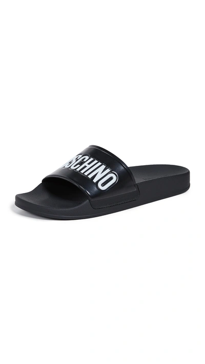 Shop Moschino Pool Slides In Black