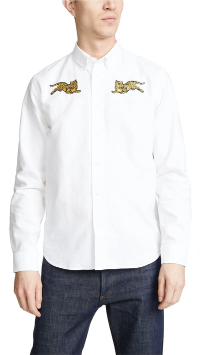 Shop Kenzo Jumping Tiger Crest Casual Fit Shirt In White