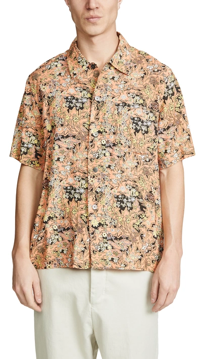 Shop Our Legacy Box Short Sleeve Shirt In Red Plants Print