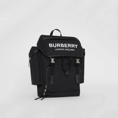 Shop Burberry Medium Logo Detail Cotton Blend Backpack In Black