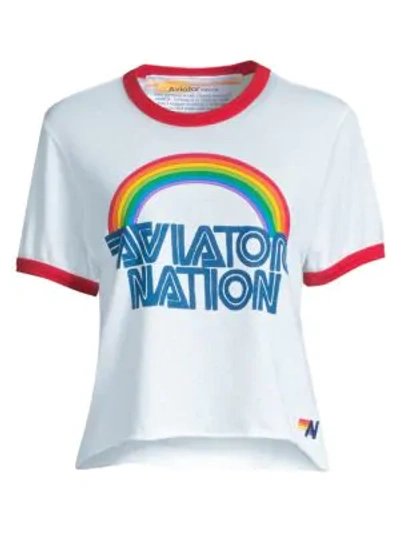 Shop Aviator Nation Mountain Wave Boyfriend Tee In White Red