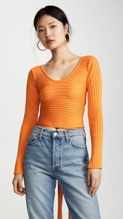 Shop Tibi Decollette Wrap Pullover In Tangerine