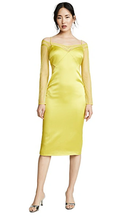 Shop Cushnie Pencil Dress With Long Sleeve Lace Underlay In Lime