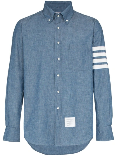Shop Thom Browne 4-bar Stripe Cotton Shirt - Grey