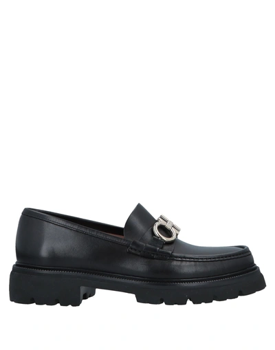 Ferragamo Chunky Sole Loafers With Metal Buckle Detail In Black