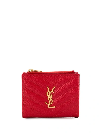 Shop Saint Laurent Monogram Compact Wallet - Red