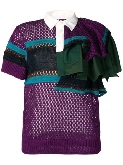 Shop Sacai Knitted Polo Top - Purple