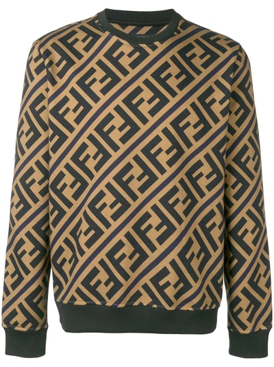 Shop Fendi Printed Ff Logo Sweatshirt - Brown