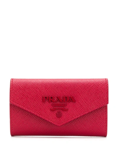 Shop Prada Logo Plaque Key Holder - Red
