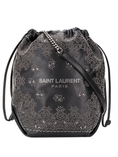 Shop Saint Laurent Teddy Studded Bucket Bag - Black