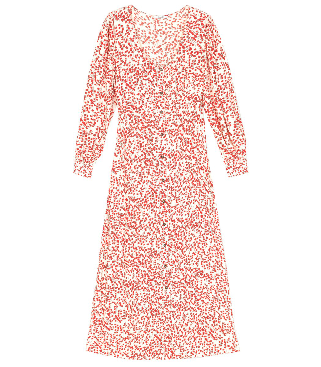 ganni goldstone floral print crepe dress