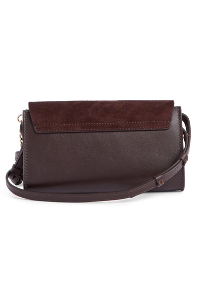 Shop Chloé Mini Faye Suede & Leather Wallet On A Chain In Carbon Brown