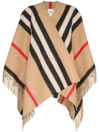 Shop Burberry Fringe Detail Cape-scarf - Brown