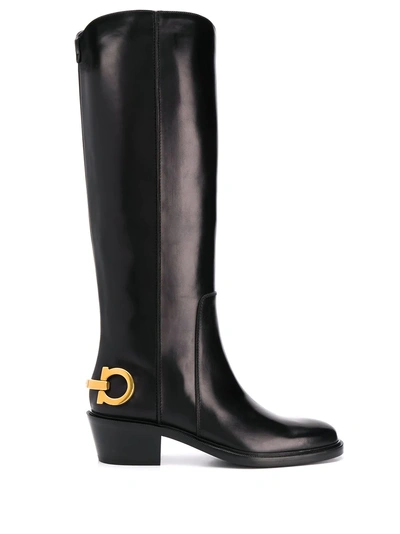 FERRAGAMO SALVATORE FERRAGAMO GANCINI BOOTS - BLACK 