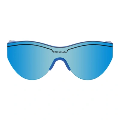 Shop Balenciaga Blue Cat Ski Sunglasses In 004 Blue