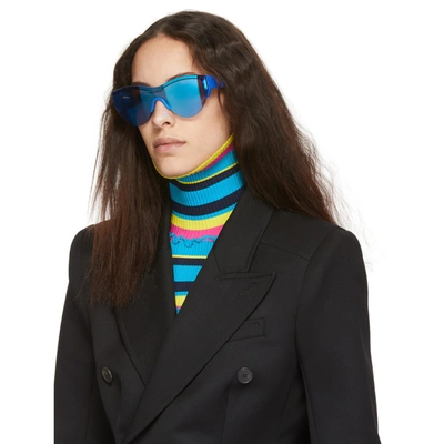 Shop Balenciaga Blue Cat Ski Sunglasses In 004 Blue