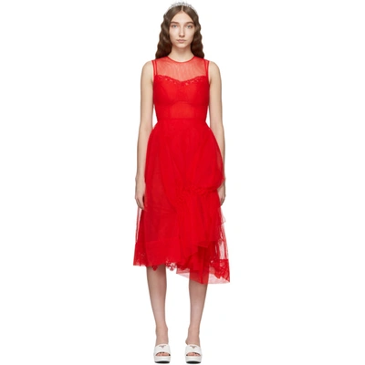 Shop Simone Rocha Red Asymmetric Gathered Dress
