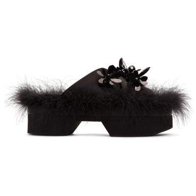 Shop Simone Rocha Black Satin Feather Slides In Black/jet