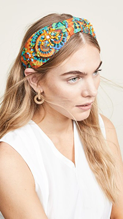 Shop Namjosh Tie Dye Beaded Headband In Rainbow Tie Dye
