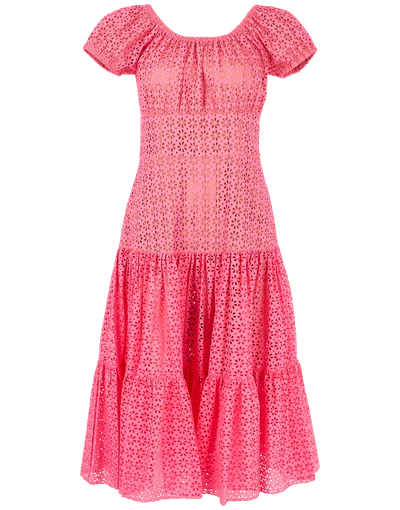 Shop Michael Kors Cap Sleeve Tiered Eyelet Dress In Flamingo