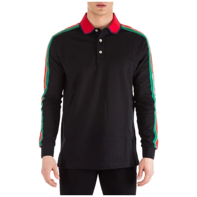 Shop Gucci Striped Logo Polo Shirt In Black