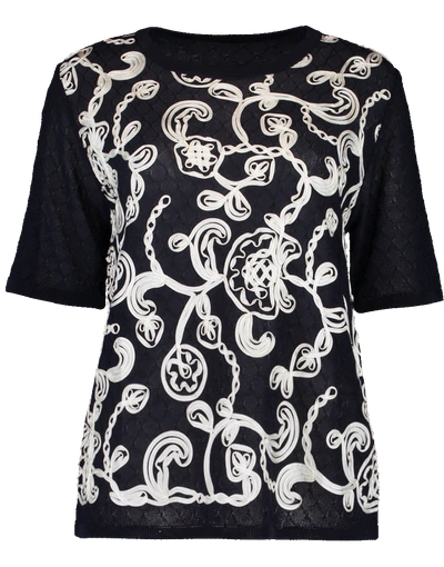 Shop Escada Ribbon Embroidered Top In Wht-nvy