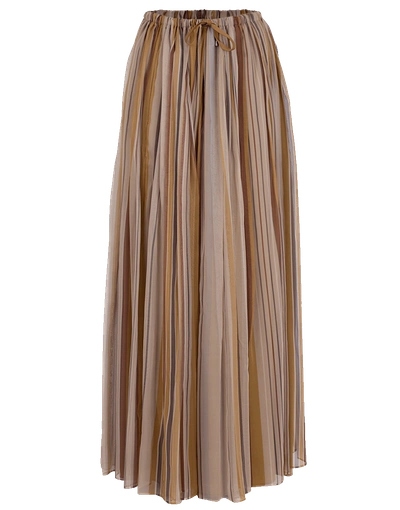 Shop Brunello Cucinelli Stripe Chiffon Drawstring Maxi Skirt In Saff-brk