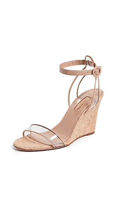 Shop Aquazzura 85mm Minimalist Wedge Sandals In Powder Pink