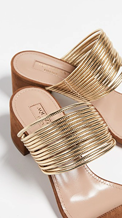 Shop Aquazzura Rendez Vous 50mm Sandals In Cognac/gold