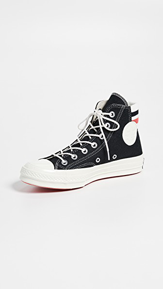 black and white striped high top converse
