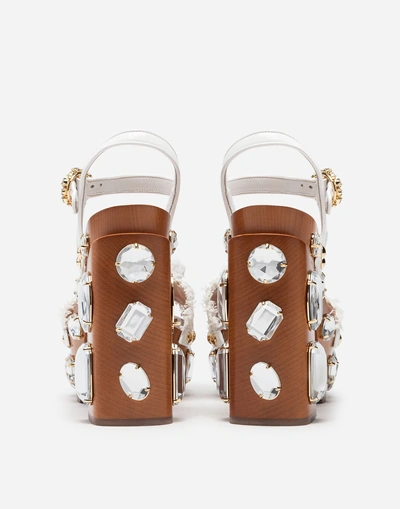 Shop Dolce & Gabbana Sandals In Raffia With Platform And Jewel Embellishment In White