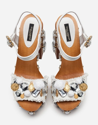 Shop Dolce & Gabbana Sandals In Raffia With Platform And Jewel Embellishment In White