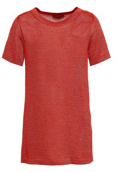 Shop Missoni Metallic Crochet-knit T-shirt In Tomato Red