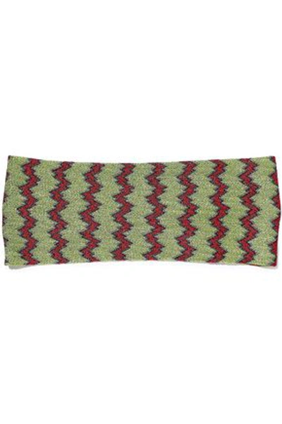 Shop Missoni Metallic Crochet-knit Headband In Lime Green