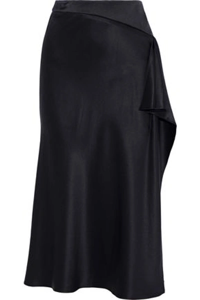 Shop Cushnie Et Ochs Cushnie Woman Draped Silk-satin Midi Skirt Black