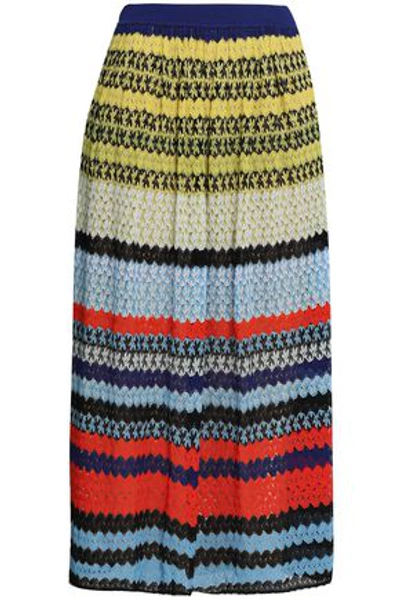 Shop Missoni Woman Striped Crochet-knit Midi Skirt Sky Blue