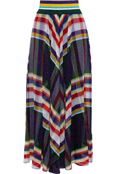 Shop Missoni Woman Checked Metallic Crochet-knit Maxi Skirt Indigo