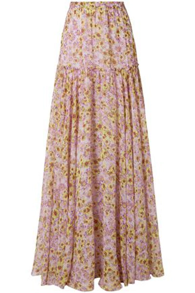 Shop Missoni Woman Pleated Floral-print Silk-chiffon Maxi Skirt Baby Pink