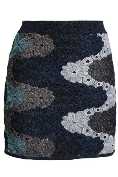 Shop Missoni Woman Metallic Crochet-knit Mini Skirt Storm Blue