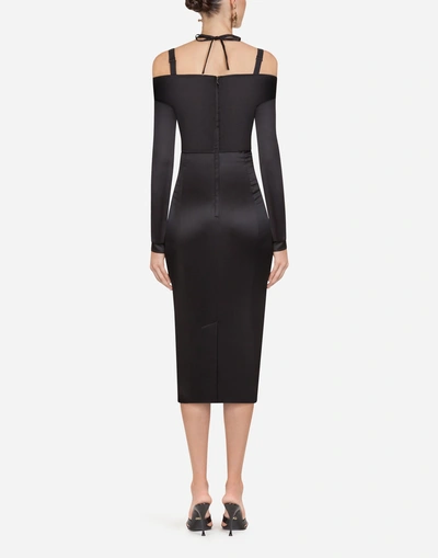 Shop Dolce & Gabbana Form-fitting Silk Dress In Black
