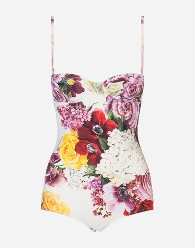 Shop Dolce & Gabbana Printed Balconette One-piece Swimsuit In Floral Print