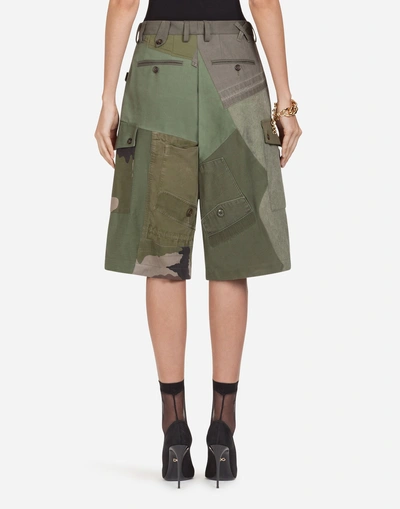 Shop Dolce & Gabbana Patchwork Bermuda Shorts With Embroidery In Green